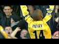 this video series contains all of thierry henry's 226 goals for arsenal, who he played for between 1999-2007. henry is recognised as a world class striker and is regarded as one of the finest players in arsenal's history. although henry played up front as a striker during his youth, he spent his time at monaco and juventus playing on the wing. when henry joined arsenal in 1999, wenger immediately changed this, switching henry to his childhood position, often pairing him with dutch veteran dennis bergkamp. during the 200405 season, wenger switched arsenal's formation to 4-5-1. this change forced henry to adapt again to fit into the arsenal team, and he played many games as a lone striker. still, henry remained arsenal's main offensive threat, on many occasions conjuring spectacular goals. wenger once said of his fellow frenchman: 