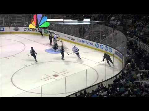 Murtz - Logan Couture injury on Jeff Carter hit in 2nd. Couture was turning when Carter shoved him awkwardly into the boards. May 18 2013 LA Kings vs SJ Sharks NHL H...