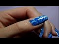 Noël : Nail art bleu water marble glamour / How to : Blue water marble nail art very glamorous