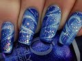 Noël : Nail Art Bleu Water Marble Glamour / How To : Blue Water Marble Nail Art Very Glamorous