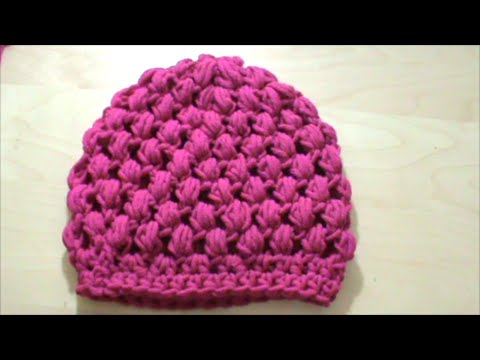 Πλεκτό σκουφάκι με πλέξη κουκουτσάκι (puff stitch) με βελονάκι