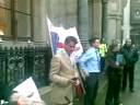 adam walker and richard barnbrook speaking at the protest outside the gtc building after judy moorhouse stood down