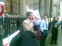 adam walker and richard barnbrook speaking at the protest outside the gtc building after judy moorhouse stood down