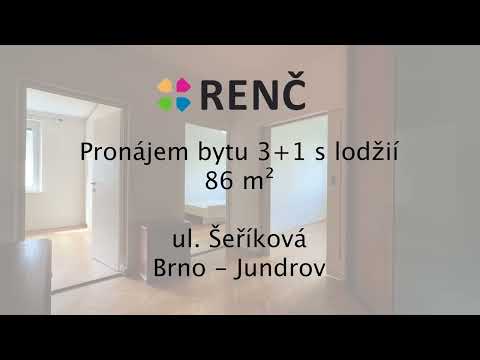 Video Pronájem bytu 3+1 (86 m2) s lodžií (4 m2), na ul. Šeříková v Brně – Jundrově, v klidné ulici u lesní