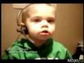 A small kid tries to say ,,fire truck''
