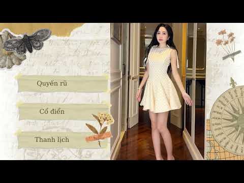 Đầm xòe cotton chấm bi kem phối ren dáng mini