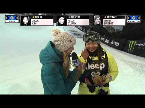 kim - Chloe Kim wins a gold medal in Women's Snowboard SuperPipe final at X Games Aspen 2015.
