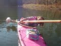 I built a pair of outriggers for my daughter's kayak because it's fairly narrow and is her first boat (a Tom Yost Sea Flea). This is showing off how much the kayak/outriggers can take.