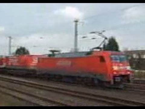 Trains at the River Rhine (Germany) ...