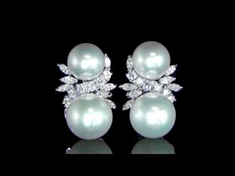 Lady's 18k White Gold South Sea Pearl (Apx. 12-14mm) and Diamond Earrings