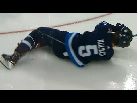 Video: Kulikov rocked into boards by McGinn, heads to Jets’ locker room