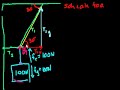 An introduction to tension. Solving for the tension(s) in a set of wires when a weight is hanging from them.
