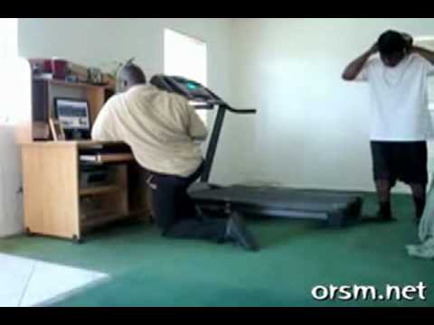 man falls off treadmill