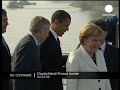 Leaders of the NATO alliance crossing crossing the footbridge from Germany to France