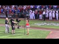 Zooey Deschanel sings national anthem 2011 Game 4 World Series Rangers Cardinals 10/23/11 Chinook