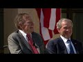 former president bill clinton honored former president george w. bush at the dedication of the george w. bush presidential center on the campus of southern m...