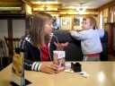 4 Jun: Landon plays with sweetener packets at Bob Evans