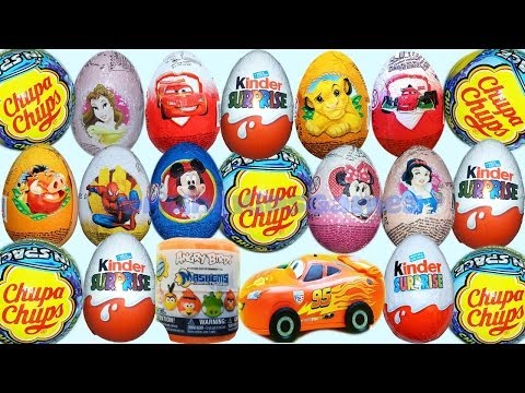 minnie - 13 Surprise Eggs + 4 Chupa Chups + 9 Kinder Surprise eggs: MAXI Cars 2 surprise egg, Mickey Mouse clubhouse Surprise egg, Spiderman Surprise egg, Donald Duck...