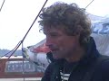 The finish of a single-handed sailing race Around Alone The finish of a single-handed sailing race Around Alone