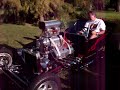 Blown Hemi-powered T bucket starting up
