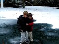Noah Hanyo wiping out on slippery ice