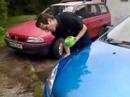 Sam Polishing Car With Help From Fingers