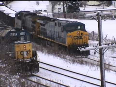 CSX locomotive - CSX 419 & 411 with loaded coal train V605 stalls coming off the Salsbury Branch just outside Meyersdale, PA. The engineer informs the dispatcher that they ha...
