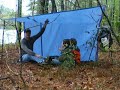 Using tarp for a tent while backpacking with the kids. Using tarp for a tent while backpacking with the kids.