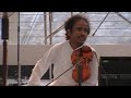 violin maestro dr l subramaniam in a special moment of loving grace during his short exposition of the ragam hamsadhvani at tfa's founder's day celebrations on7th april 2008.