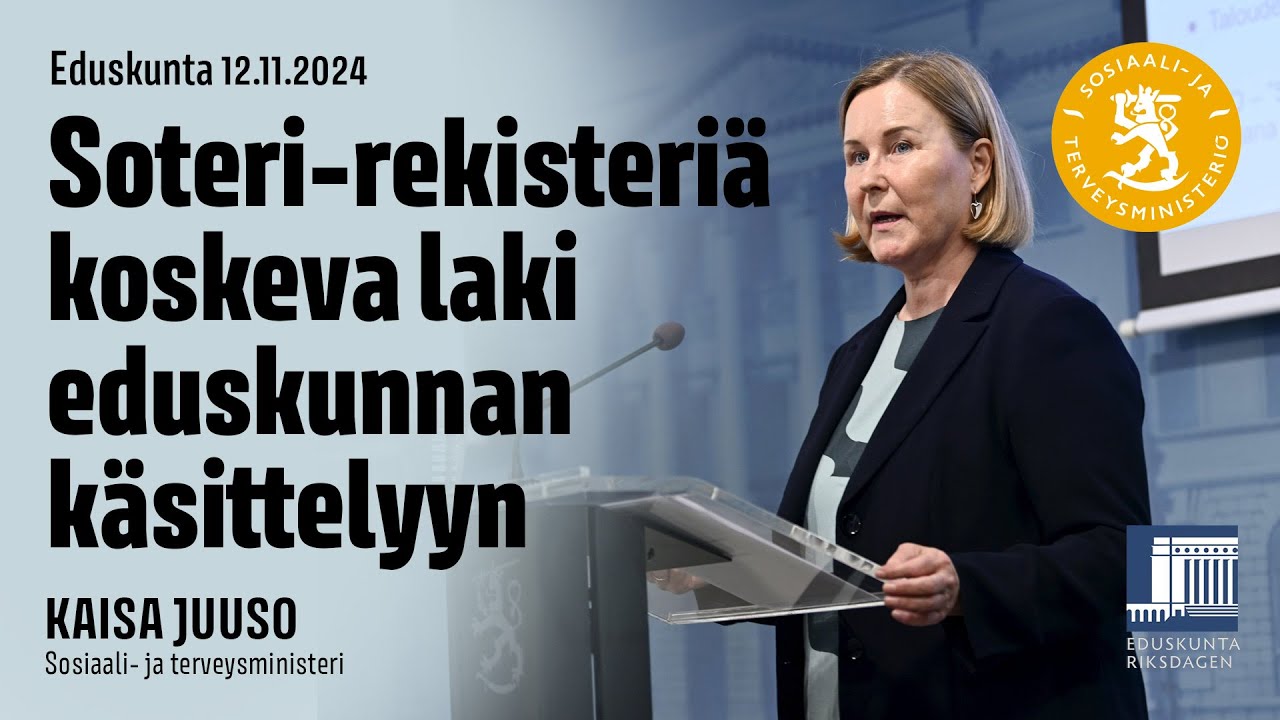 Soteri-rekisteriä koskeva laki eduskunnan käsittelyyn 12.11.2024