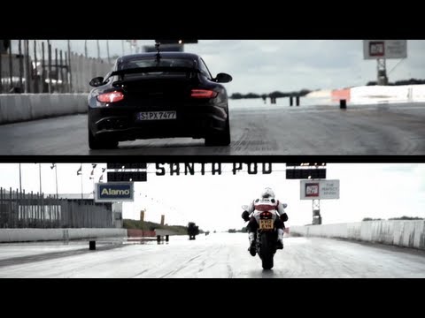 gt2 - Monster bike versus monstrous car. The bike has 192hp, the car 620. The venue was Santa Pod drag strip.
