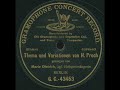 with piano accompaniment. G&T master 1758½ x, rec. Berlin, 1903. Coloratura Marie Dietrich (1865-1939) made her debut while still in her teens, having studied with Ferdinand Jäger in Stuttgart and Pauline Viardot-Garcia in Paris. Her first concerts were so successful, however, that she was persuaded to join the Stuttgart Court Opera, where she made her debut in 1885. In 1888 she made her Bayreuth debut, and three years later was called to join the Berlin Court Opera, where she sang for the next two decades. She left the opera stage in 1912 to spend more time on her concert career. She was married to the lyrical tenor Robert Philipp, who was a member of the Court Opera for a staggering 40 years. Together with her husband she starred in the first ever complete recording of Strauß' 