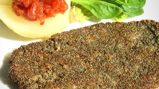 Wildschweinschnitzel mit Brennnesselrahmkruste
