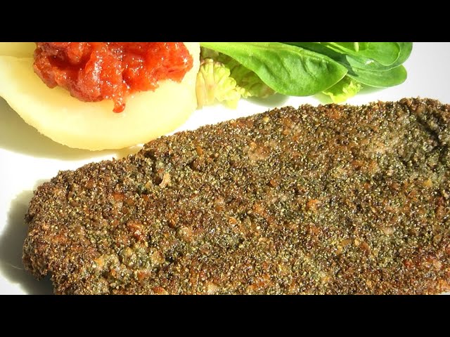 Wildschweinschnitzel mit Brennnesselrahmkruste