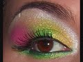 bright summer yellowgreen + pink makeup tutorial