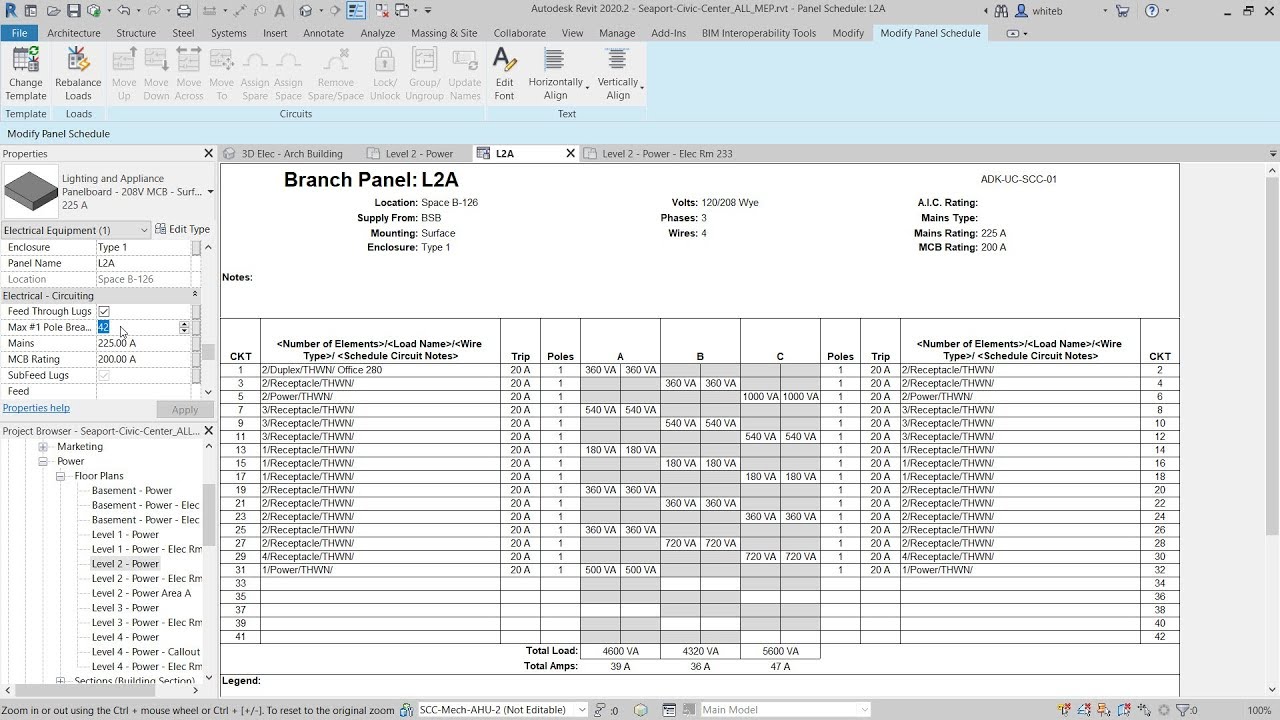 Revit 2020.2: Edit Circuits and Panels in Panel Schedule View