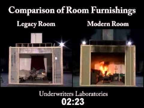 Underwriters Laboratories test of older legacy room and materials vs. modern furnishings and materials in a fire.
Underwriters Laboratories test of older legacy room and materials vs. modern furnishings and materials in a fire.