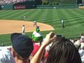 2010-05-14 | The Phillie Phanatic ~> at a game between the Philadelphia Phillies and the St. Louis Cardinals May 6, 2010, as the Phillies score their final run in a 7-2 victory. ... ()