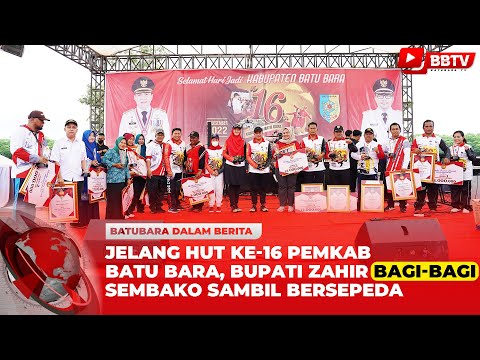 JELANG HUT KE 16 PEMKAB BATU BARA, BUPATI ZAHIR BAGI BAGI SEMBAKO SAMBIL BERSEPEDA