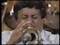 Arturo Sandoval shows his virtuosity with the trumpet at a concert of the United Nation Orchestra at the Royal Festival Hall, London, 1989