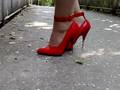 Out in my patent red metal spike heeled stilettos part 1 of 2 (5 inchs high).  Filmed 20.09.2008.