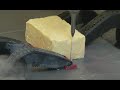 A hot knife, laser, water jet and sodium hydroxide have one thing in common - they can be used to cut a block of butter! Extra footage, other angles and mistakes from the making of this video can be found at www.youtube.com
