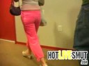 Look how this next door jogging buddy playfully pokes this hottie babe's nice round ass when no one is around.
