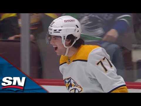 Predators' Luke Evangelista Slides Home His First Career NHL Goal vs. Canucks