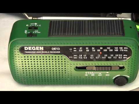 Degen - Review of the Degen DE 13 solar crank mediumwave shortwave and fm receiver with flashlight and alert siren.