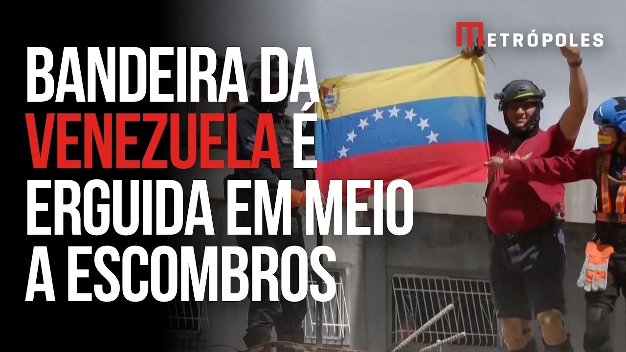 Resgatistas erguem bandeira da Venezuela em meio a escombros; buscas por desaparecidos seguem