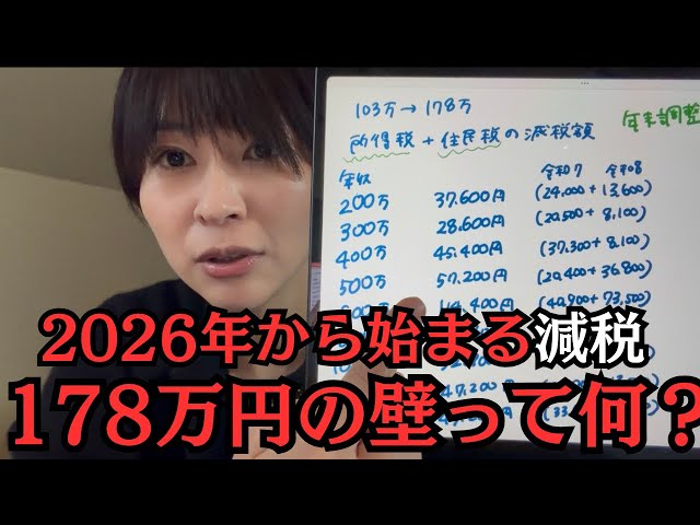 さとうさおりが解説する2026年から所得税・住民税の壁が178万円に引き上げられる改正点