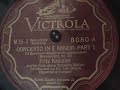a request from a viewer from china. part 1 (of 4)of fritz kreisler playing mendelssohn's violin concerto with leo blech conducting the berlin state opera orch., recorded in 1926. unfortunately, hmv (victor) wanted kreisler to record the beethoven, brahms and mendelssohn concertos immediately after the introduction of electrical recording. if they had waited 3 or 4 years, the sound would have been much better. kreisler did them again in 1936 in great sound but by then he was past his prime.
