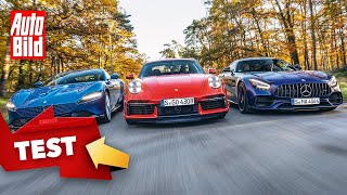 Porsche 911 Turbo vs. Ferrari Roma & Mercedes-AMG GT C (2021) | Der Test mit Christoph Richter by Auto Bild