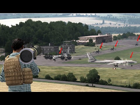 Russian Air Base Attacked and Destroyed by AT operator | Anti-tank launcher vs RUS Aircraft - ARMA 3